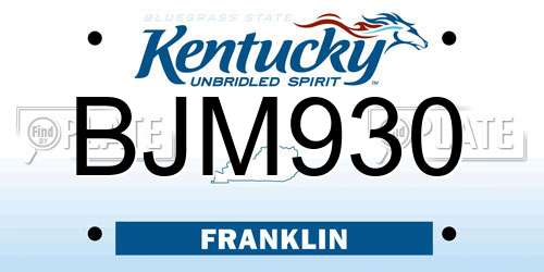 BJM930 Kentucky License Plate