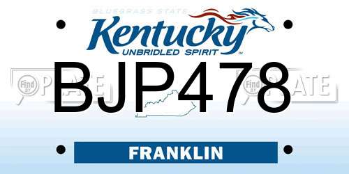 BJP478 Kentucky License Plate