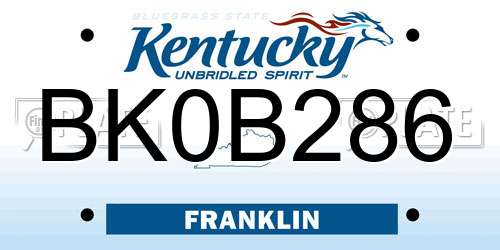 BK0B286 Kentucky License Plate