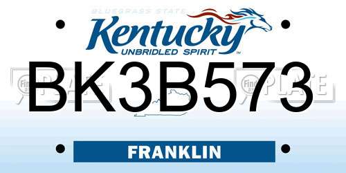 BK3B573 Kentucky License Plate
