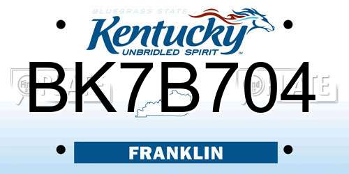 BK7B704 Kentucky License Plate