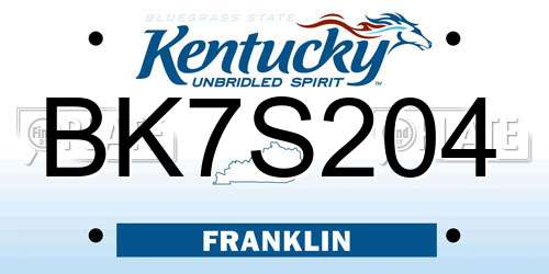 BK7S204 Kentucky License Plate