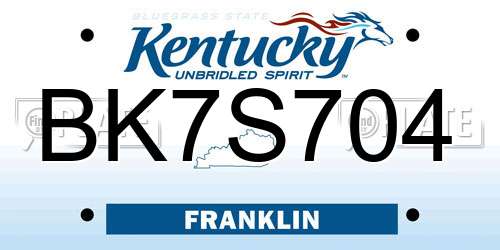 BK7S704 Kentucky License Plate