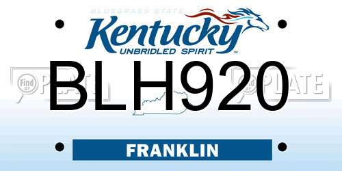 BLH920 Kentucky License Plate