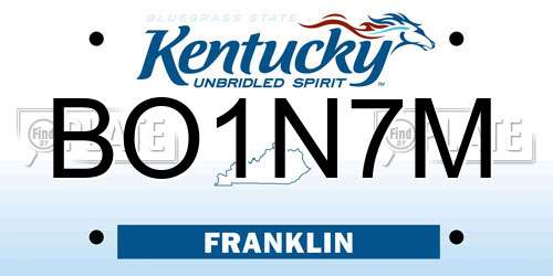 BO1N7M Kentucky License Plate