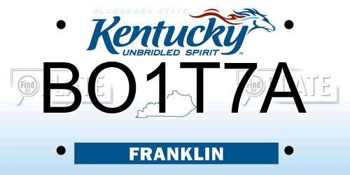 BO1T7A Kentucky License Plate