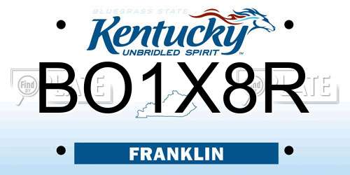 BO1X8R Kentucky License Plate