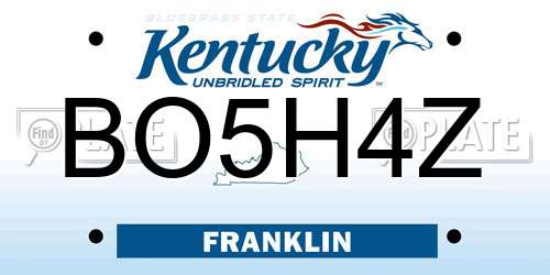 BO5H4Z Kentucky License Plate