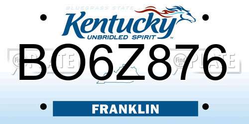BO6Z876 Kentucky License Plate