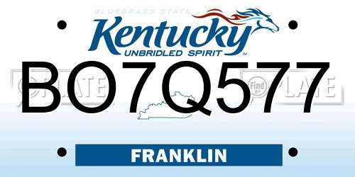 BO7Q577 Kentucky License Plate