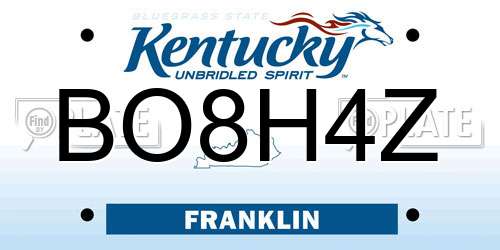 BO8H4Z Kentucky License Plate