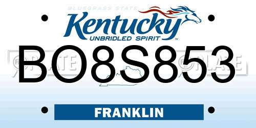 BO8S853 Kentucky License Plate
