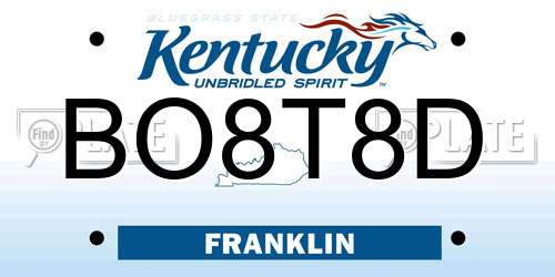 BO8T8D Kentucky License Plate