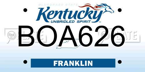 BOA626 Kentucky License Plate