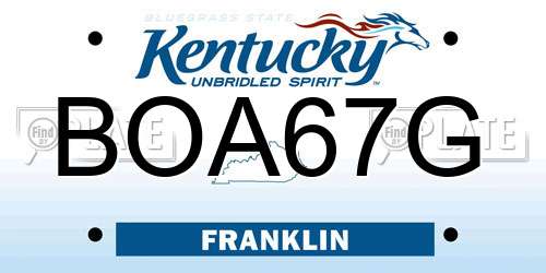 BOA67G Kentucky License Plate