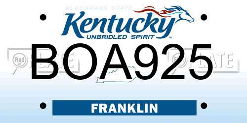 BOA925 Kentucky License Plate