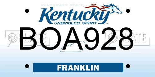 BOA928 Kentucky License Plate