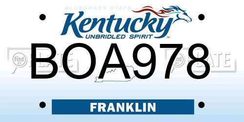 BOA978 Kentucky License Plate