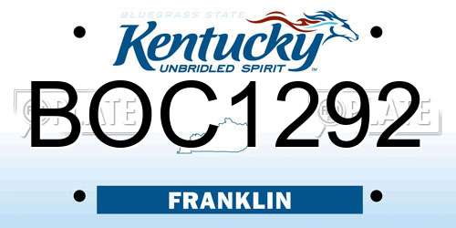 BOC1292 Kentucky License Plate
