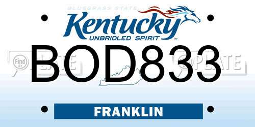 BOD833 Kentucky License Plate