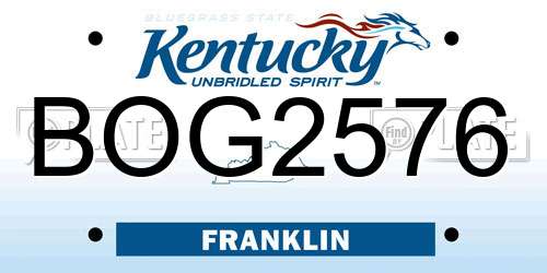 BOG2576 Kentucky License Plate