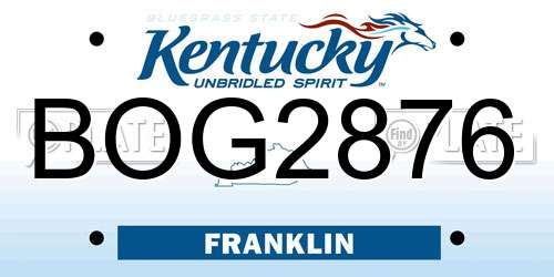 BOG2876 Kentucky License Plate