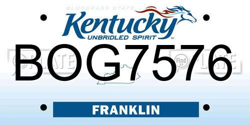 BOG7576 Kentucky License Plate