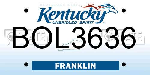 BOL3636 Kentucky License Plate