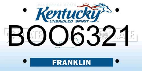 BOO6321 Kentucky License Plate