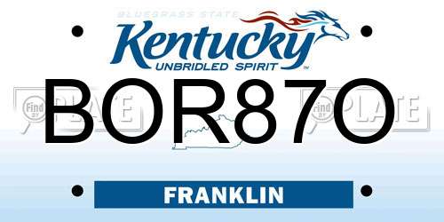 BOR87O Kentucky License Plate