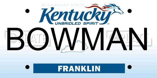 BOWMAN Kentucky License Plate