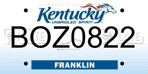 BOZ0822 Kentucky License Plate