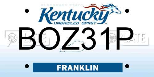 BOZ31P Kentucky License Plate