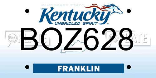BOZ628 Kentucky License Plate