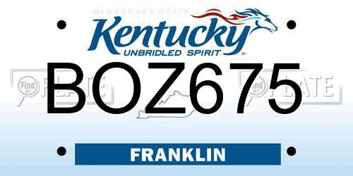 BOZ675 Kentucky License Plate