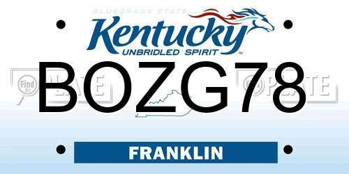 BOZG78 Kentucky License Plate
