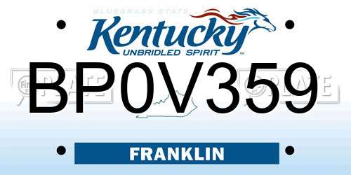BP0V359 Kentucky License Plate