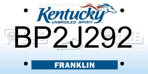 BP2J292 Kentucky License Plate
