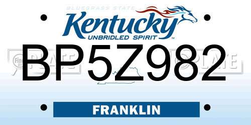 BP5Z982 Kentucky License Plate