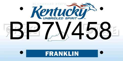 BP7V458 Kentucky License Plate