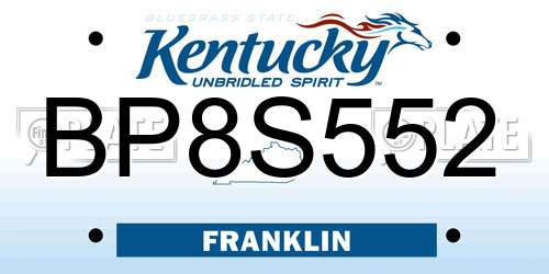 BP8S552 Kentucky License Plate