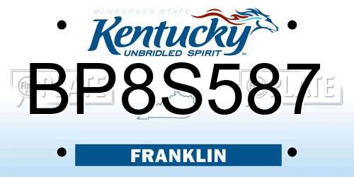 BP8S587 Kentucky License Plate