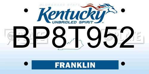 BP8T952 Kentucky License Plate