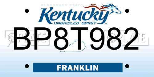 BP8T982 Kentucky License Plate