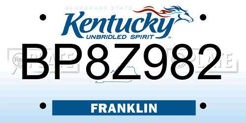 BP8Z982 Kentucky License Plate