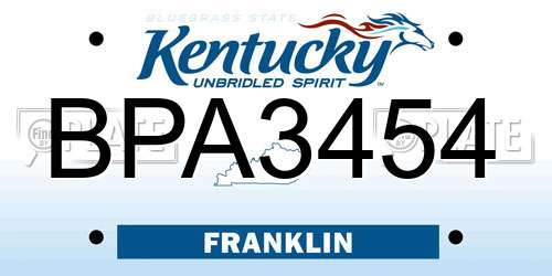 BPA3454 Kentucky License Plate