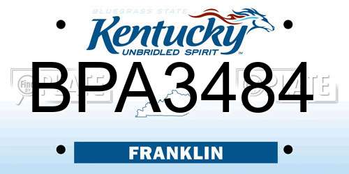 BPA3484 Kentucky License Plate
