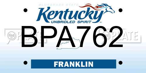 BPA762 Kentucky License Plate