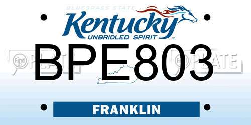 BPE803 Kentucky License Plate