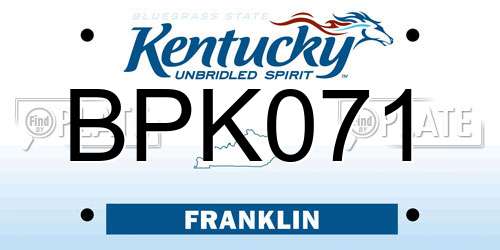 BPK071 Kentucky License Plate